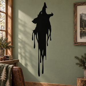 Black wolf howling decal with dripping blood effect, wall sticker silhouette