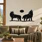 Wolf and moon wall decal, black silhouette design with two howling wolves