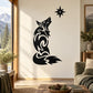 Stylized black wolf looking at star wall decal