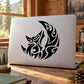 Black tribal wolf and crescent moon vinyl decal