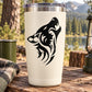 Wolf head barking decal on cream insulated travel tumbler with black graphic