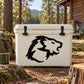 Abstract black wolf head decal sticker on a white cooler