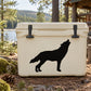 Wolf howling decal with bold black silhouette