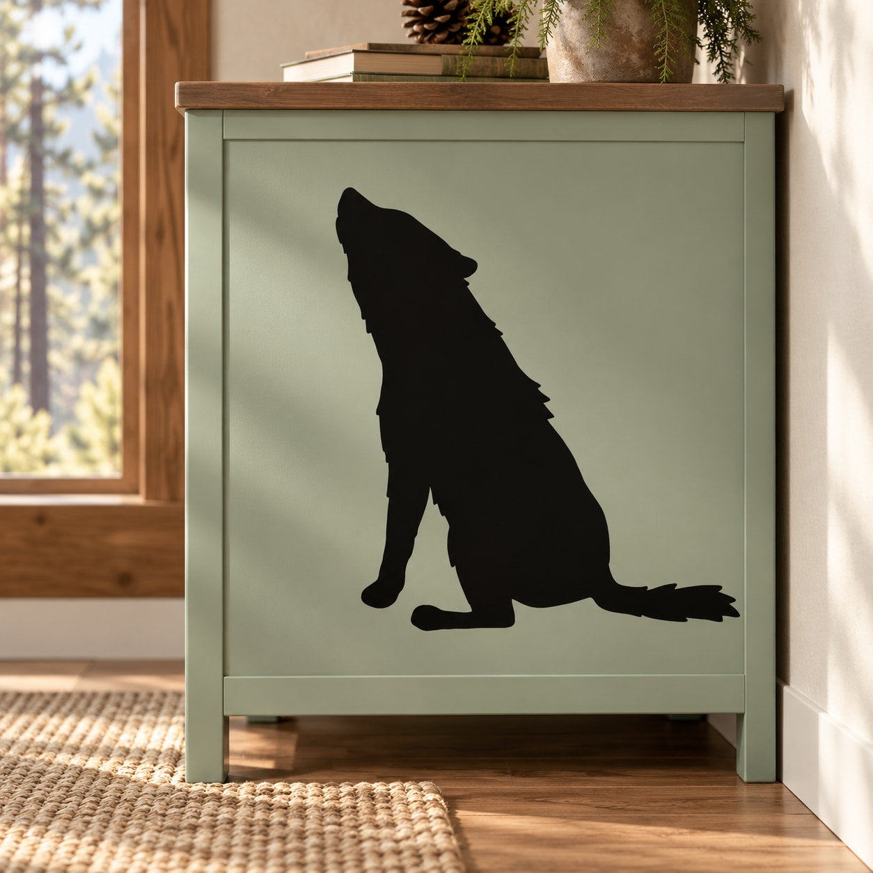 Black sitting howling wolf decal silhouette