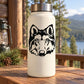 White water bottle with black wolf head decal