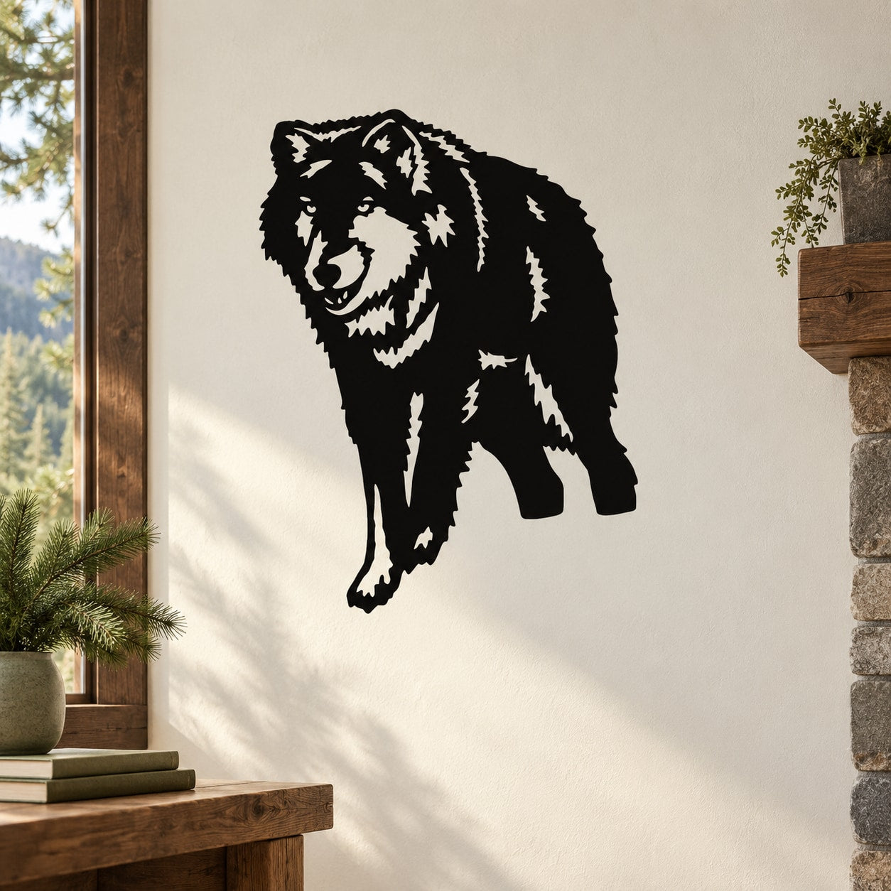 Watching timber wolf vinyl decal, black and white wolf silhouette