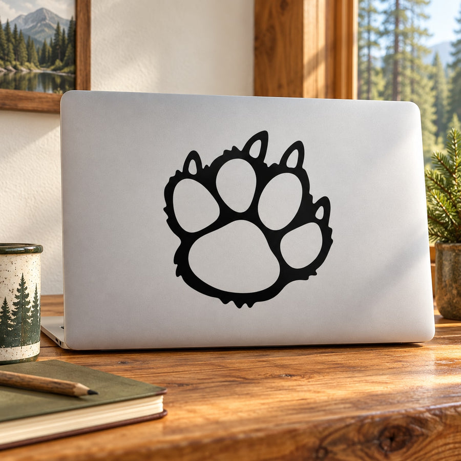 Wolf paw decal with bold black paw-print graphic