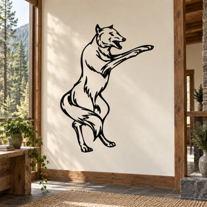 Standing wolf wall decal in black outline, standing and looking to the side