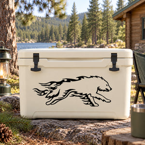 Black fire-style wolf running decal graphic