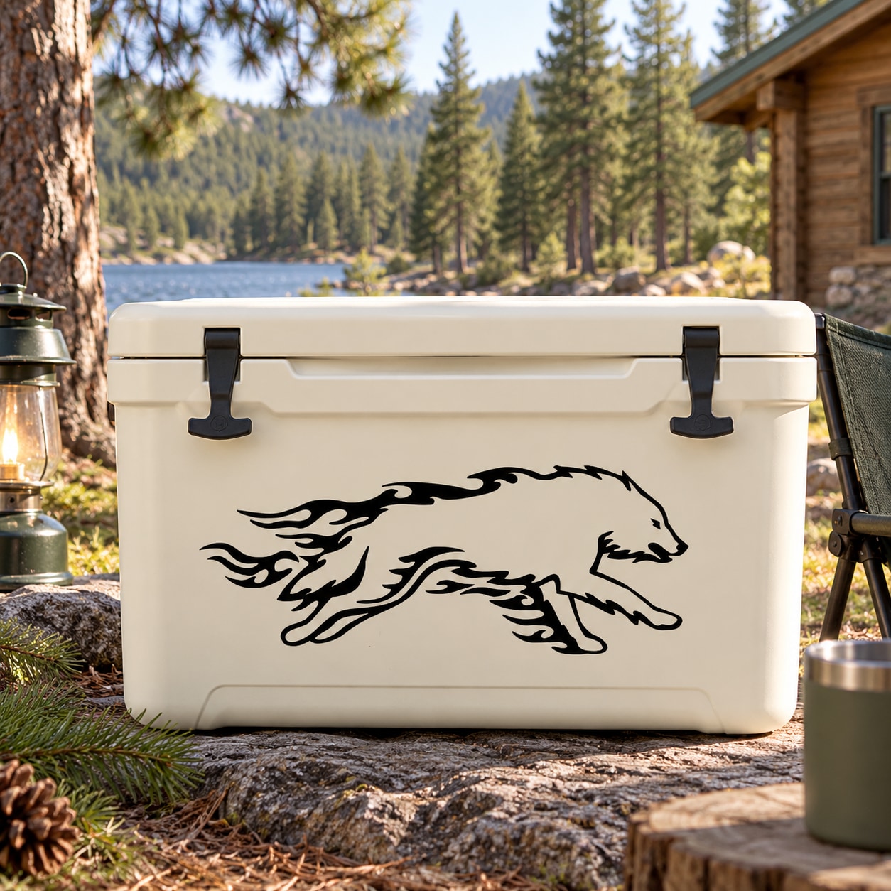 Black fire-style wolf running decal graphic