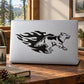 Black wolf sprinting with flame decal on laptop lid