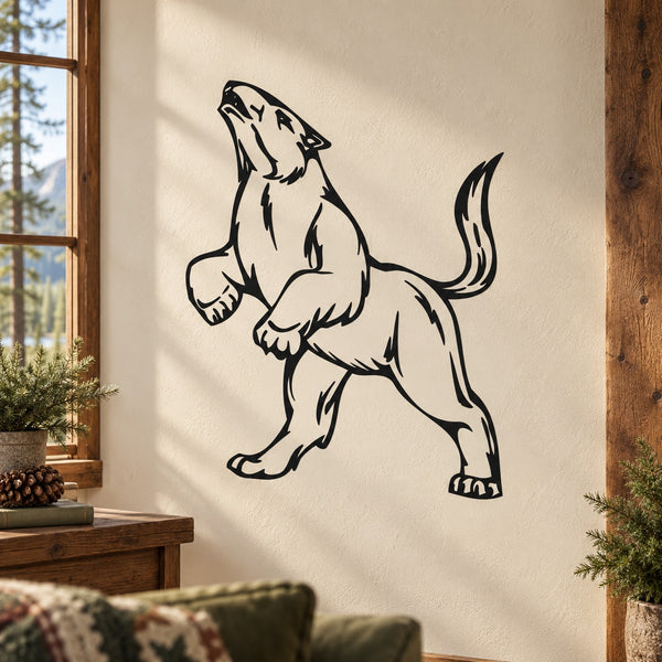 Wolf standing howl wall decal with black outline illustration