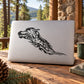 Tribal wolf decal sticker with black tribal pattern on white laptop lid