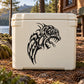 Tribal scowling wolf head decal in black on white cooler