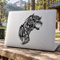 Black tribal wolf head decal sticker with detailed geometric lines