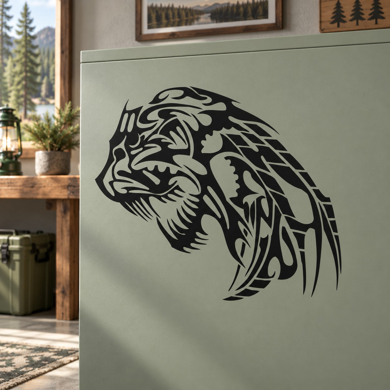 Black tribal wolf head decal sticker for walls