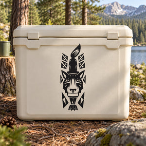 White cooler with black geometric wolf decal