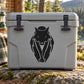 Geometric sitting wolf decal on gray cooler lid, black outline design centered