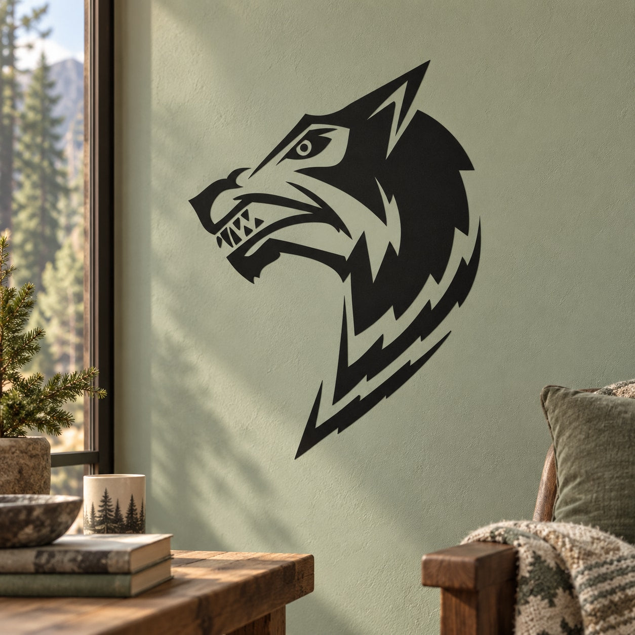 Black wolf head decal with angular eye and snarling mouth