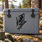Wolf head stroke decal in black on a gray cooler