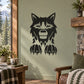 Black wolf staring wall decal with front paws, bold graphic design