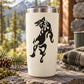 Flame wolf decal: black flame wolf graphic on white tumbler, centered.
