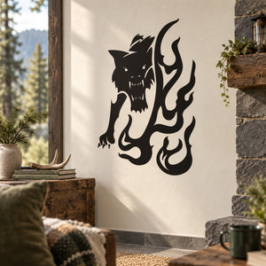 Fire Seeker Wolf decal: black wolf head with flame accents.