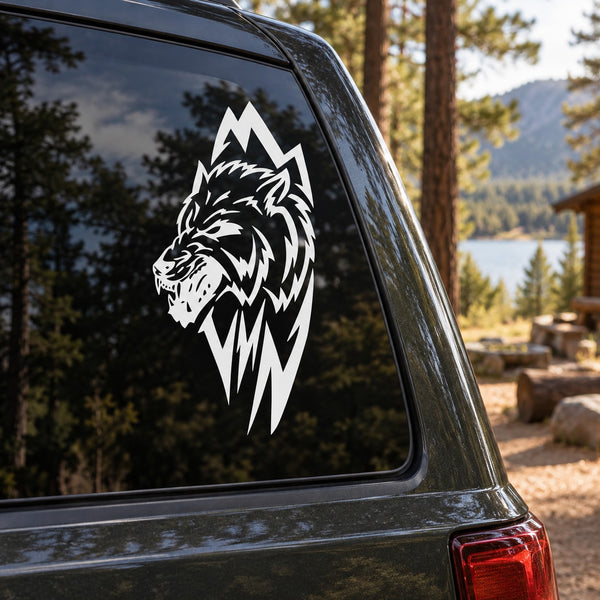 White wolf head decal with jagged lightning tail