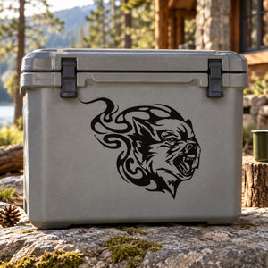 Black wolf head fire decal with flame detailing