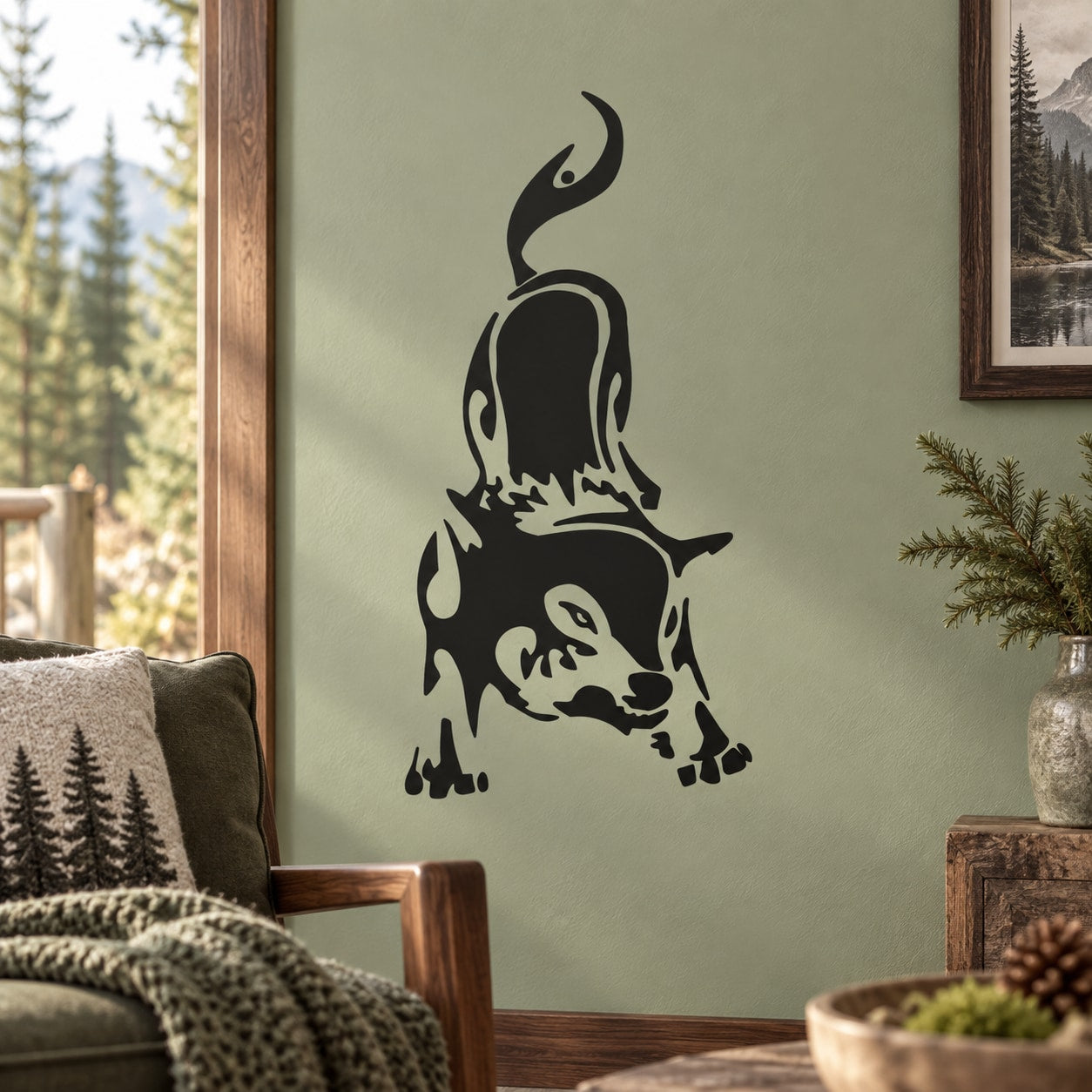 Black territorial wolf head wall decal