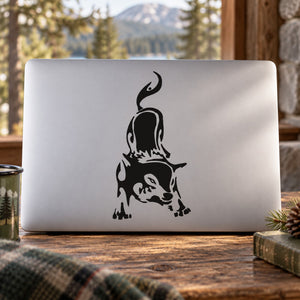 Pouncing wolf decal, black silhouette sticker for laptop