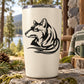 White tumbler with black tribal wolf head decal