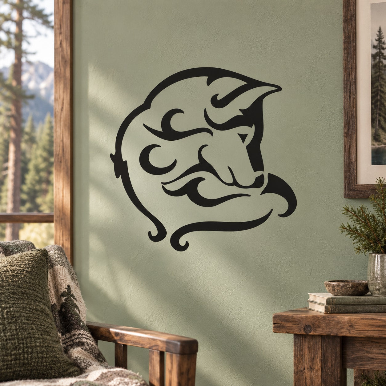 Wolf head grooming decal sticker with stylized face graphic in black and gray