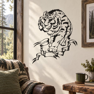 Walking tiger wall decal in black line art