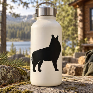 Black wolf howl silhouette decal with howling posture, for outdoor decor or bottles