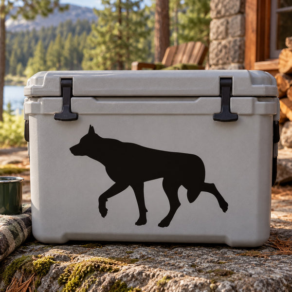 Walking wolf decal with black walking wolf silhouette