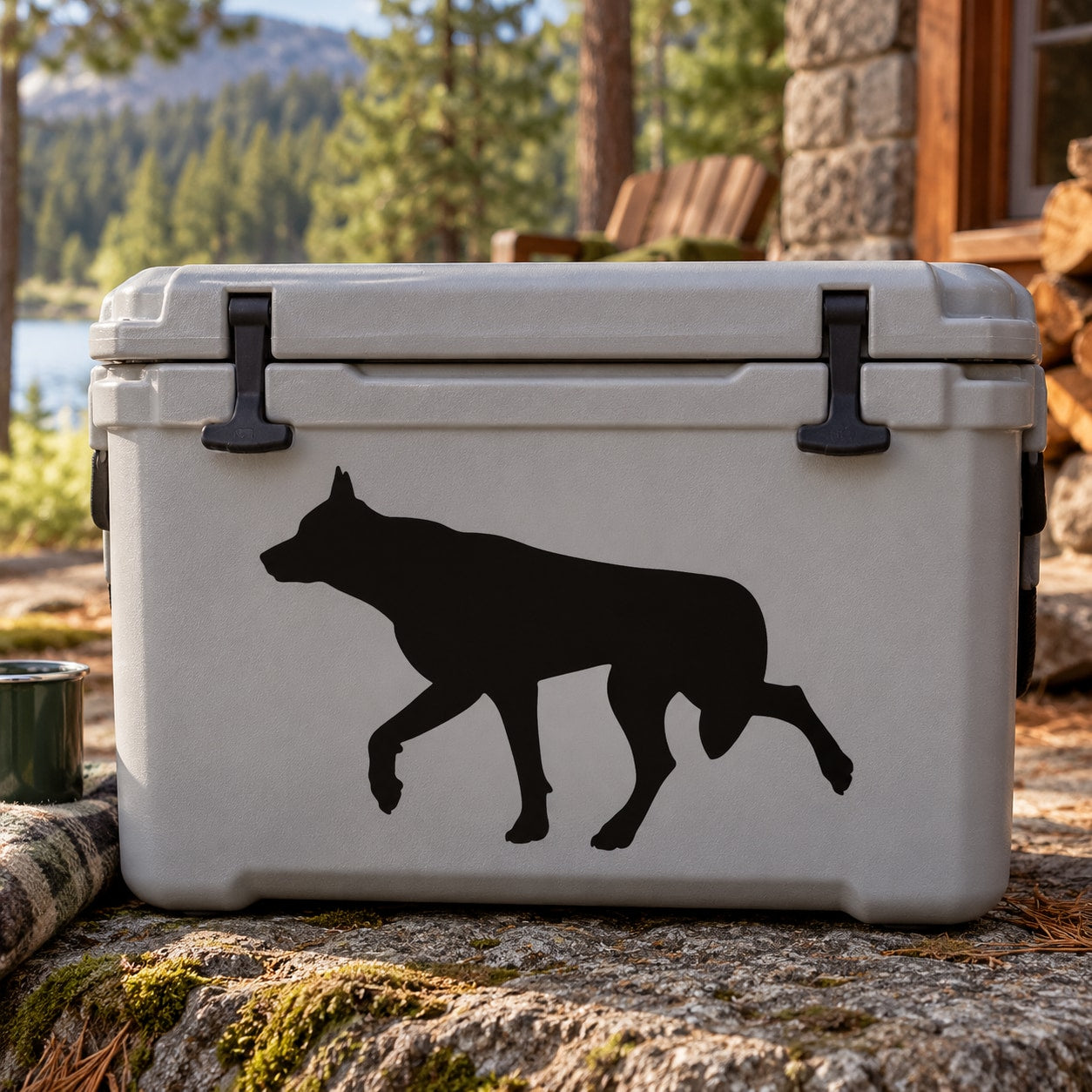 Walking wolf decal with black walking wolf silhouette