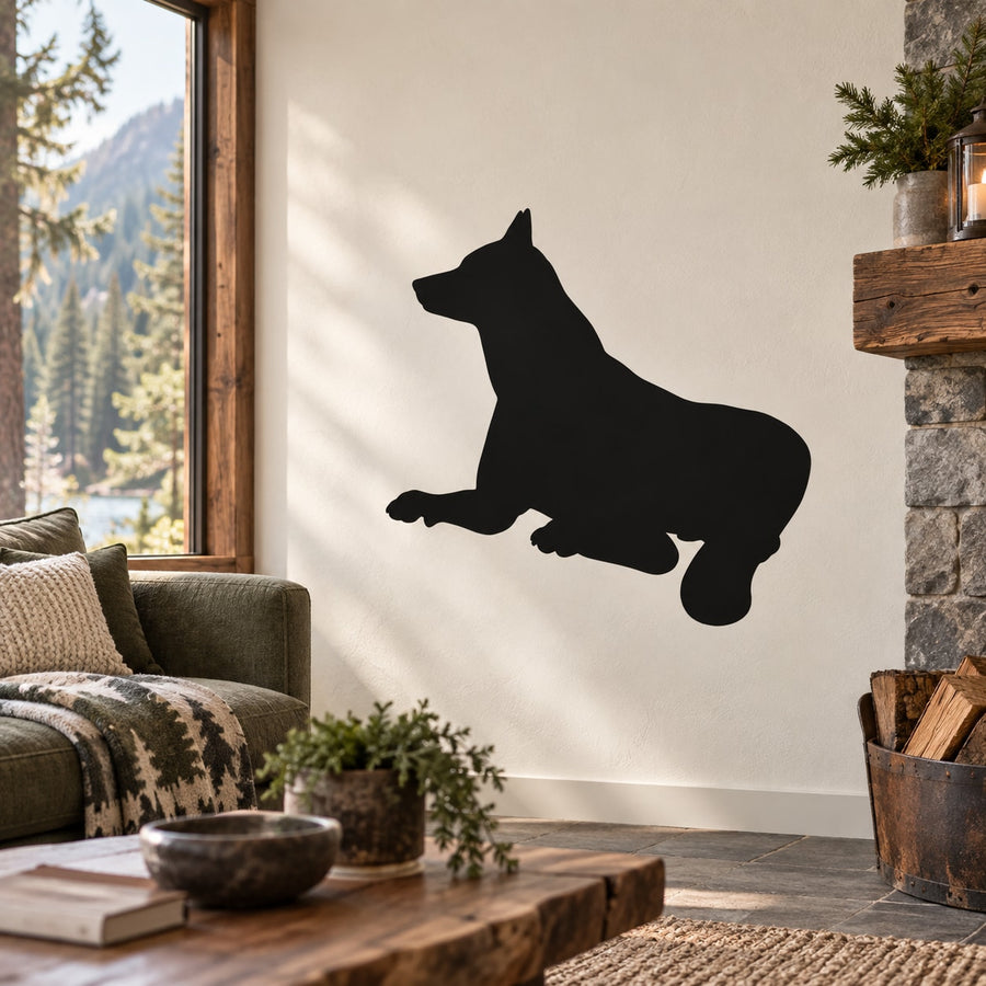 Black wolf watching wall decal silhouette