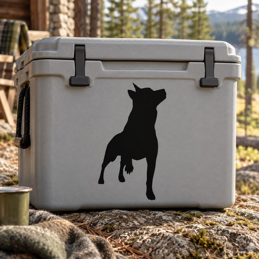 Wolf paw-up silhouette decal, black on light gray cooler