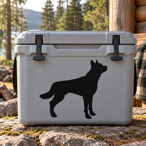 Wolf silhouette decal on light gray cooler lid