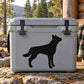 Wolf silhouette decal on light gray cooler lid