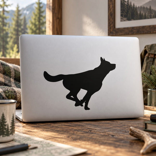 Black running wolf vinyl decal sticker for laptop, matte silhouette