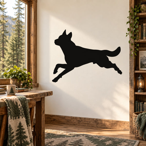 Black running wolf silhouette wall decal