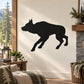 Scared wolf decal sticker with solid black silhouette, wall-mounted