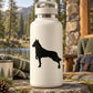 Black dog decal silhouette on white outdoor bottle