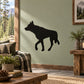 Skittish Wolf wall decal with black wolf silhouette