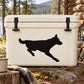 Black wolf silhouette decal on light cooler lid