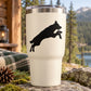 Black jumping wolf silhouette decal on white tumbler