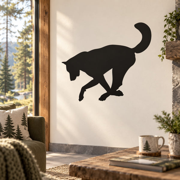 Wolf silhouette wall decal showing a black digging wolf