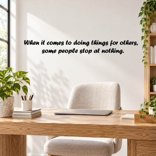 Wall quote mural decal with black cursive motivational text on wall